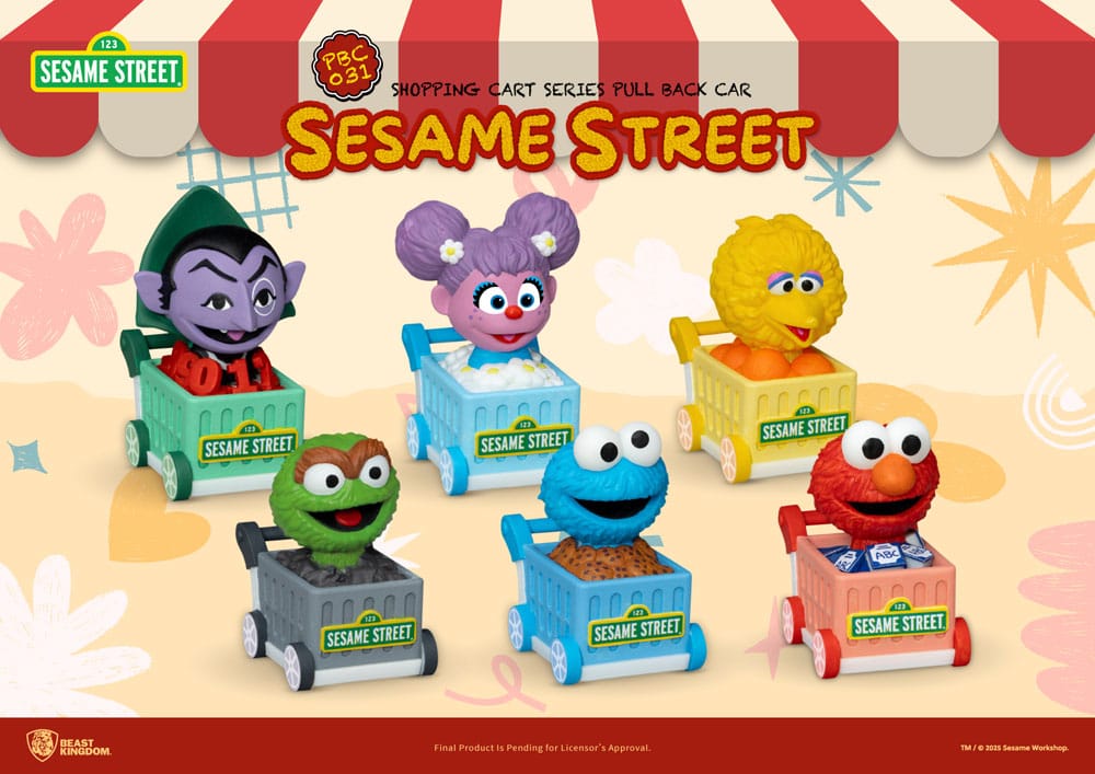 Sesame Street Pull Back Cars Shopping Cart Blind Doboz (6) 5 cm