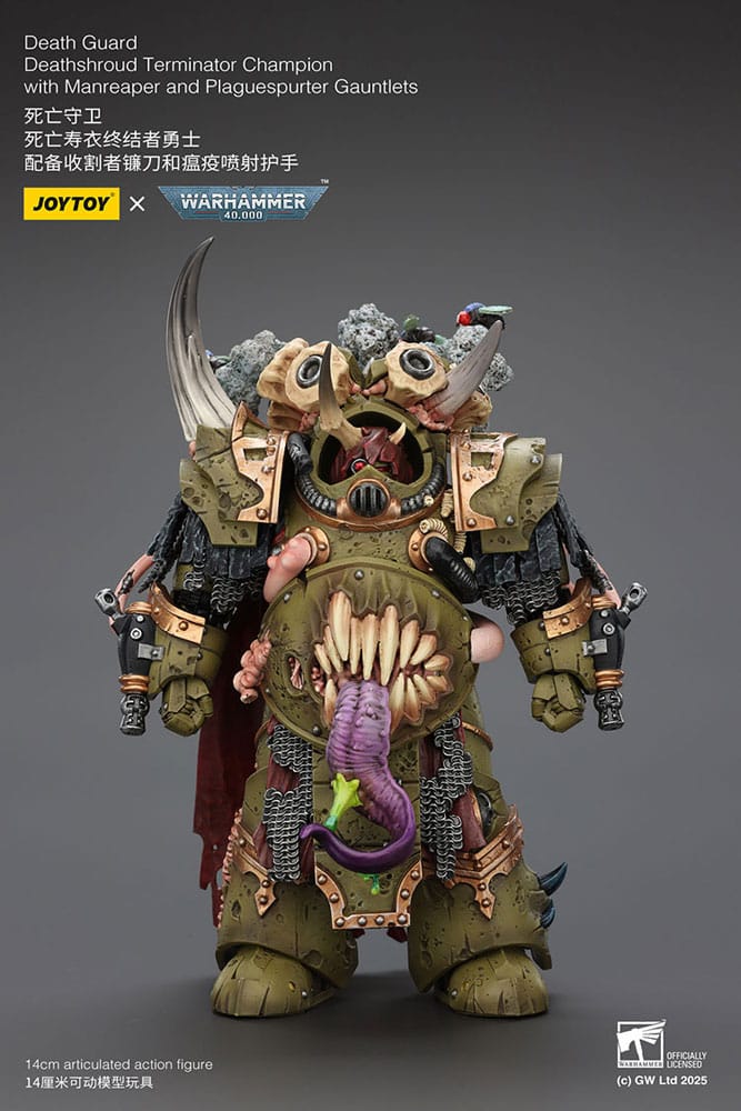 Warhammer 40k Akciófigura 1/18 Death Guard Deathshroud Terminator Championwith Manreaper and Plaguespurter Gauntlets 14 cm