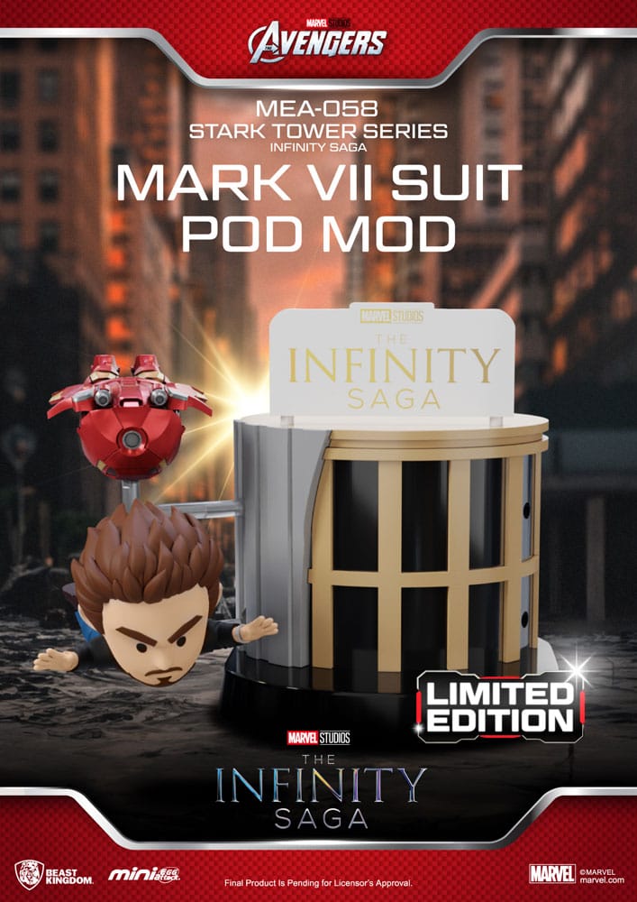 Marvel Mini Egg Attack Figurák The Infinity Saga Stark Tower series Tony Stark & Mark VII suit pod mod 12 cm
