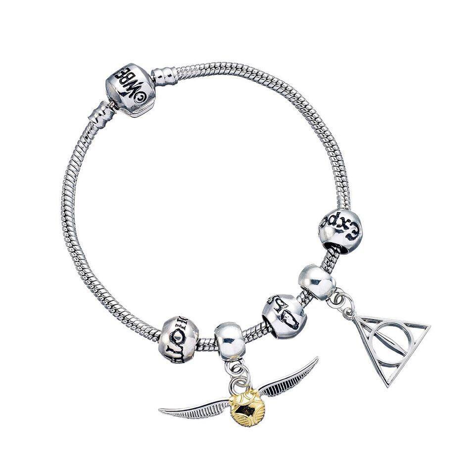 Harry Potter Karkötő Charm Csomag Deathly Hallows/Snitch/3 Spell Beads (Ezüst Bevonatú)