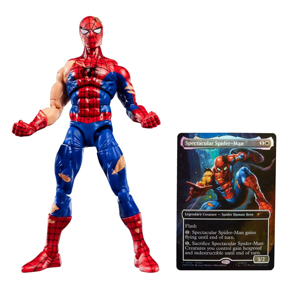Marvel Legends Magic: The Gathering Akciófigura Battle-Damaged Spider-Man (plus Exkluzív Foil Kártya) 15 cm