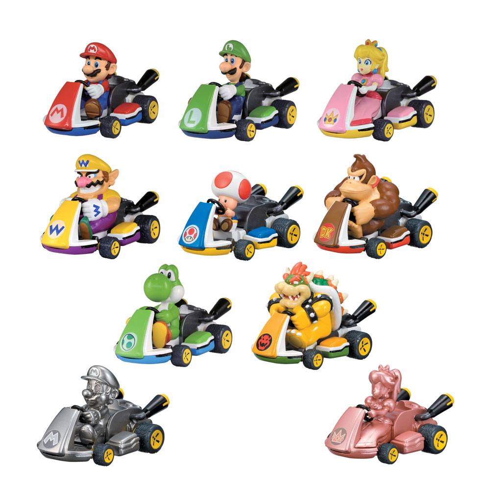 Mario Kart Pull Back Cars Mystery Csomag Készlet (12)