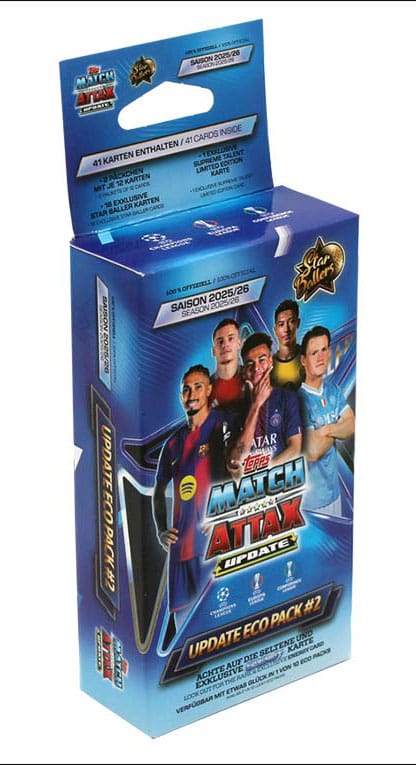 UEFA Champions League Match Attax Gyűjthető Kártyák 2025/26 Eco Csomag Update Star Ballers *Német Nyelvű Verzió*