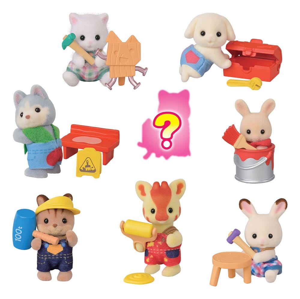 Sylvanian Families: Construction site baby friends Surprise Táska Figura 5 cm Készlet (16)