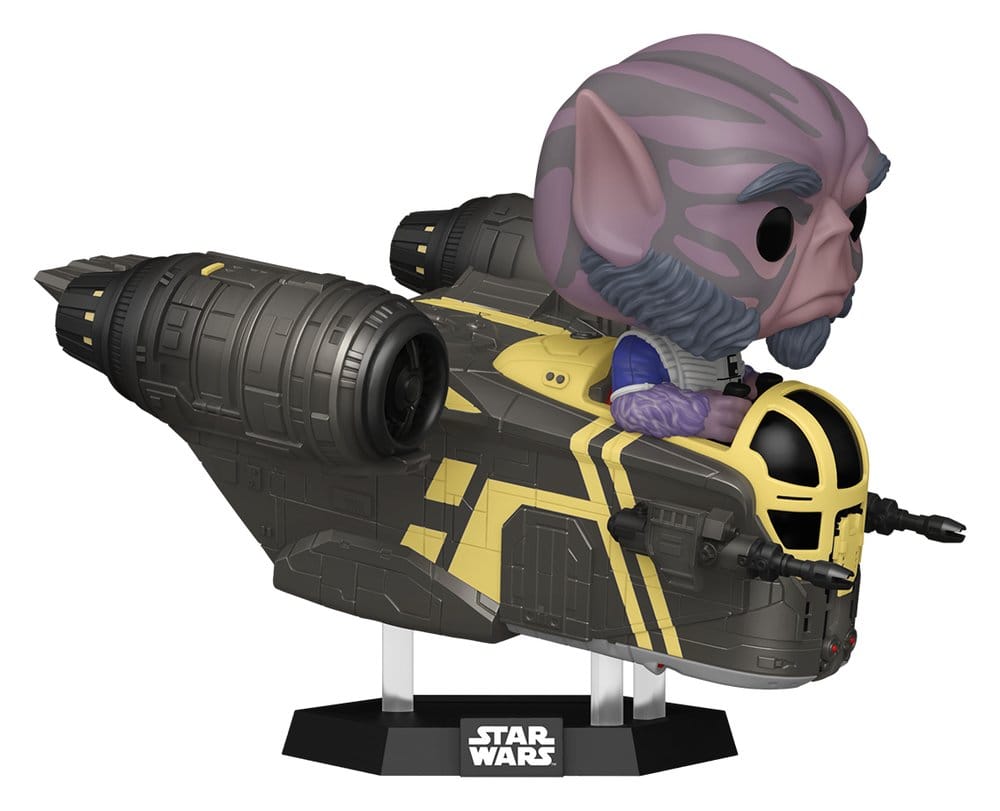 Star Wars: The Mandalorian and Grogu POP! Rides Deluxe Vinyl Bobblehead Figura Zeb Orrelios in the Razor Címer 9 cm
